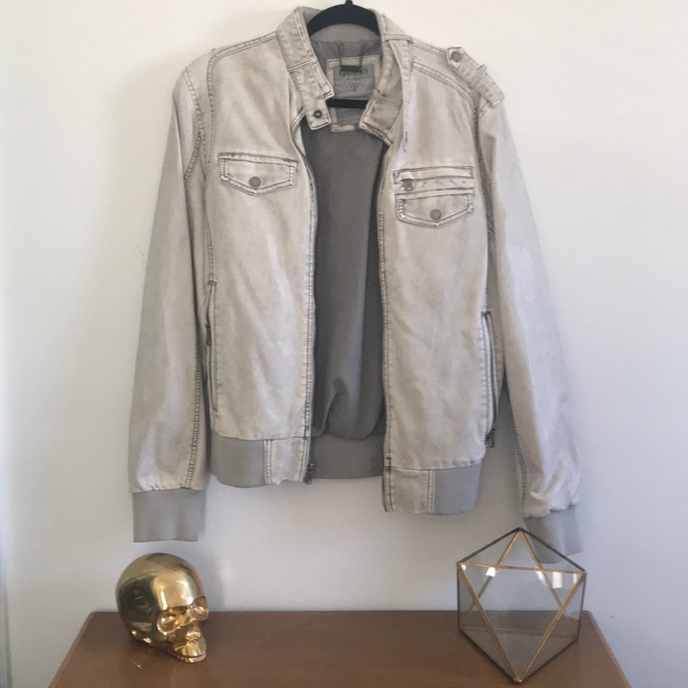 White/Gray Faux Leather Jacket